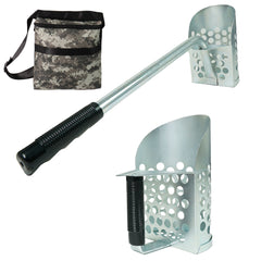 Dune Scoops Galvanized Metal Long Handle Sand Scoop, Heavy Duty Large Scoop and Finds Pouch for Metal Detecting